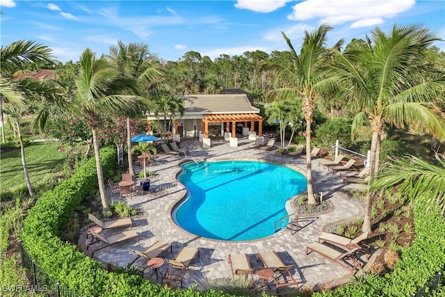 view of swimming pool featuring a patio