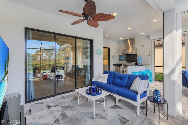 living room with ceiling fan