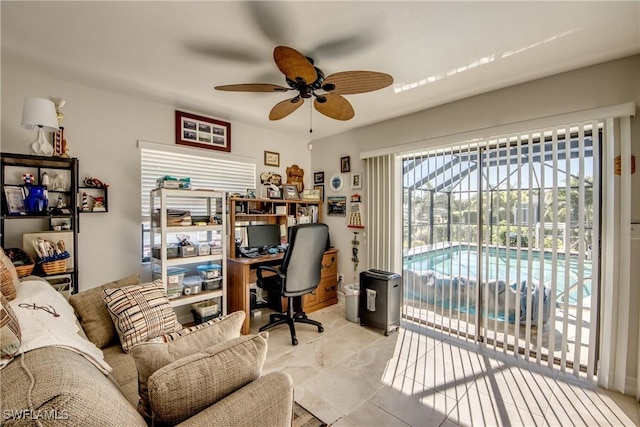 home office featuring ceiling fan