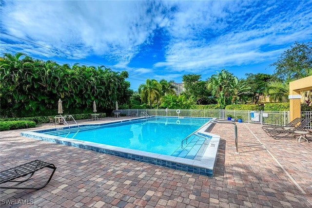 view of swimming pool with a patio