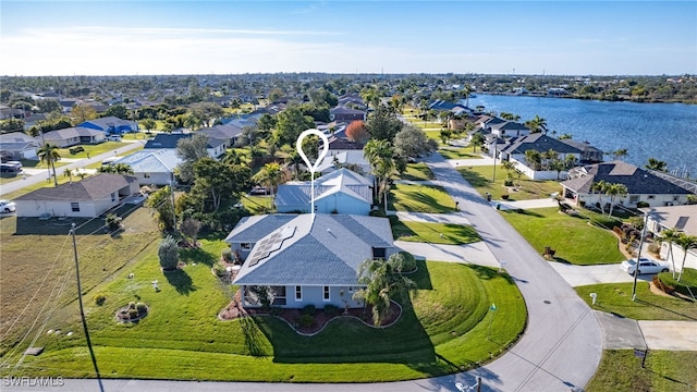 aerial view with a water view