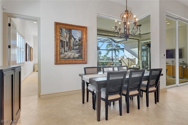 dining room featuring light tile patterned floors and a notable chandelier