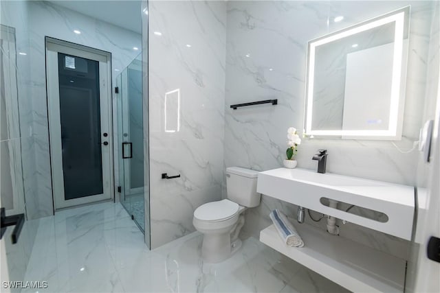 bathroom with toilet and walk in shower