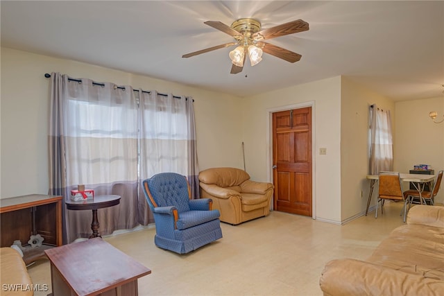 living room with ceiling fan