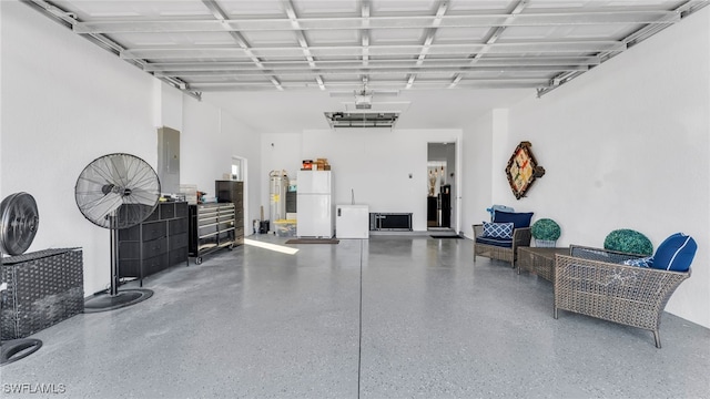 garage with white refrigerator