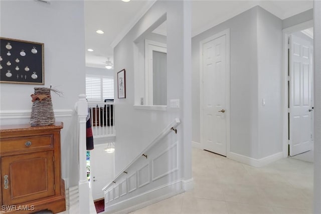 hallway with light tile patterned floors