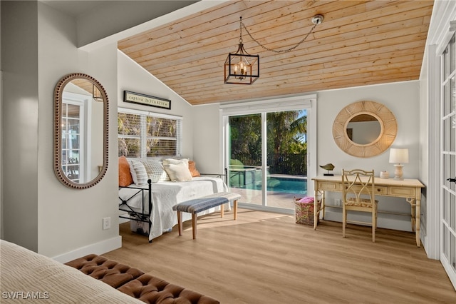 sitting room with vaulted ceiling, a wealth of natural light, hardwood / wood-style floors, and wooden ceiling