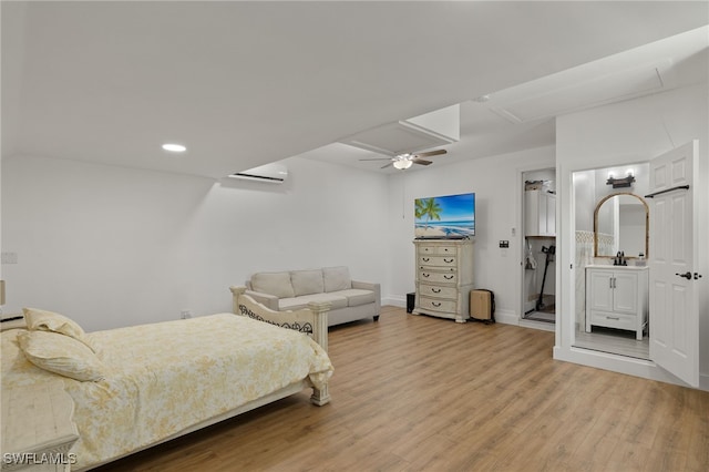 bedroom featuring ceiling fan and light hardwood / wood-style floors