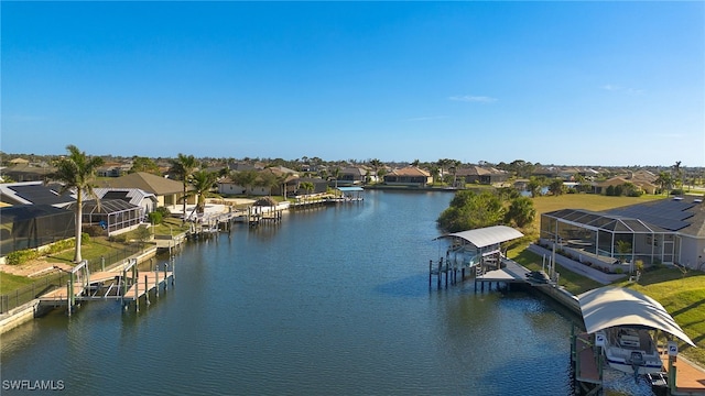 view of water feature with a dock