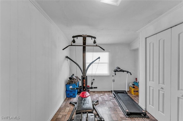 exercise area with crown molding