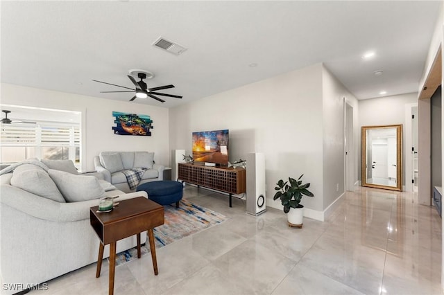 living room with ceiling fan