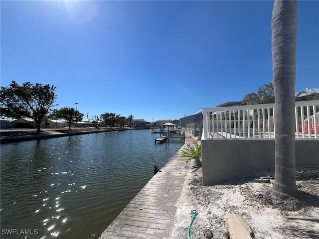 dock area with a water view