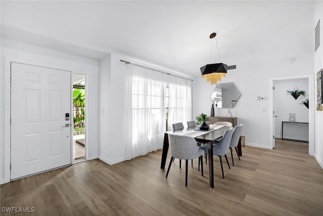 dining area with hardwood / wood-style flooring