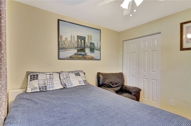 bedroom featuring a closet and ceiling fan