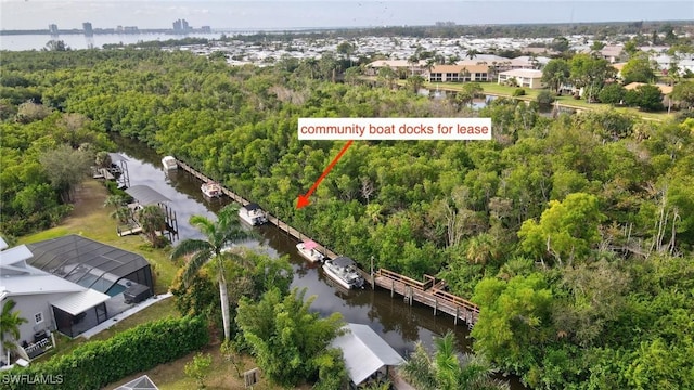 aerial view with a water view