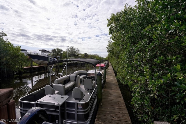 view of dock with a water view