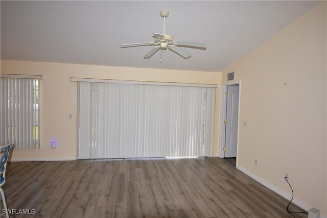 unfurnished living room with hardwood / wood-style floors and ceiling fan