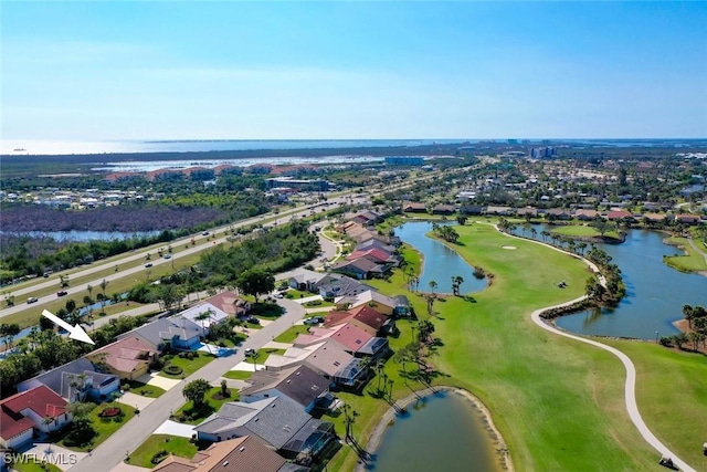 aerial view featuring a water view