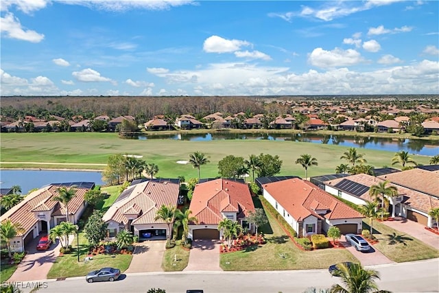 aerial view with a water view