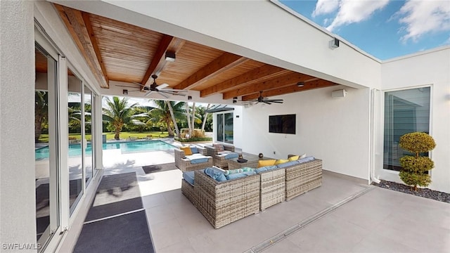 view of patio featuring an outdoor hangout area and ceiling fan