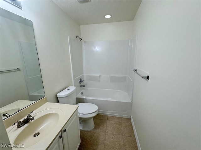 full bathroom with vanity, tile patterned flooring, bathtub / shower combination, and toilet