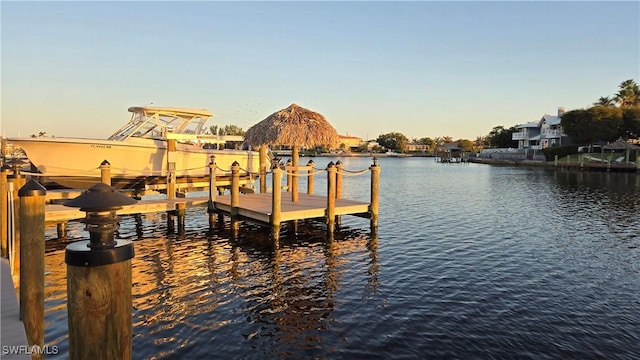 dock area featuring a water view