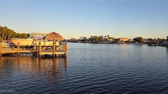 view of dock featuring a water view