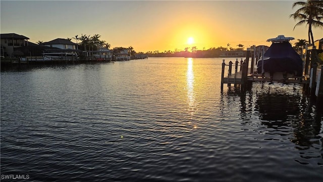 view of dock with a water view