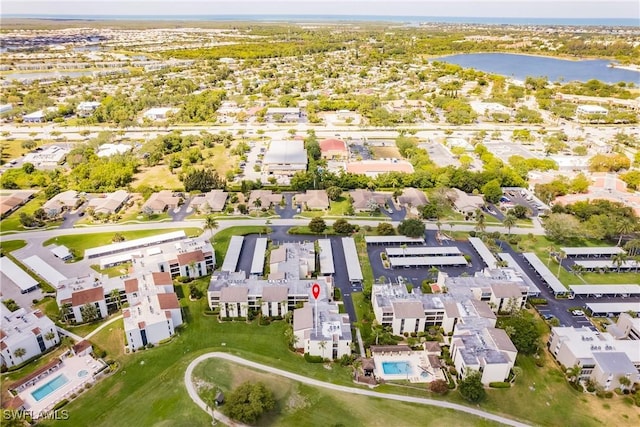 aerial view featuring a water view