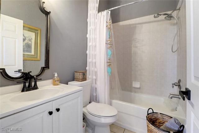 full bathroom featuring tile patterned flooring, vanity, shower / tub combo, and toilet