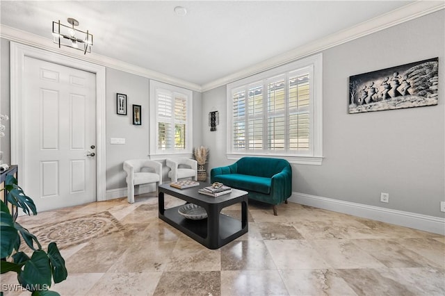 sitting room featuring crown molding