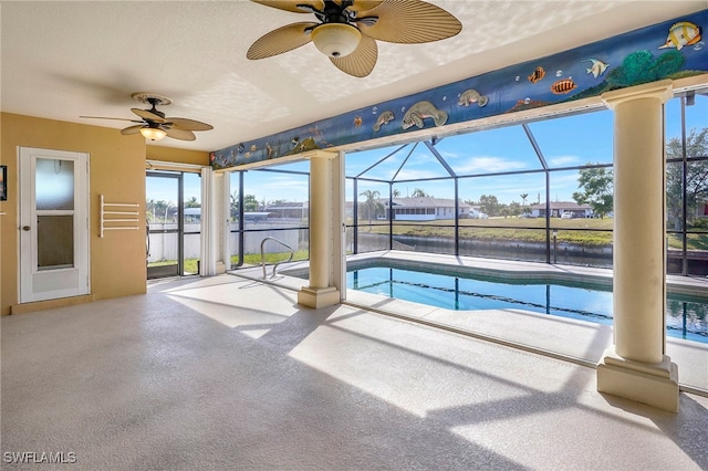 view of pool with ceiling fan