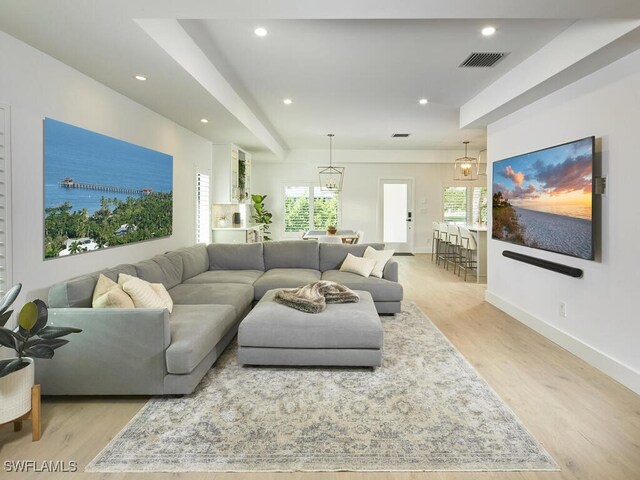 living room featuring a healthy amount of sunlight and light wood-type flooring