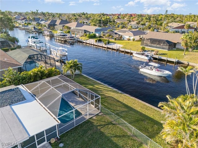 aerial view featuring a water view