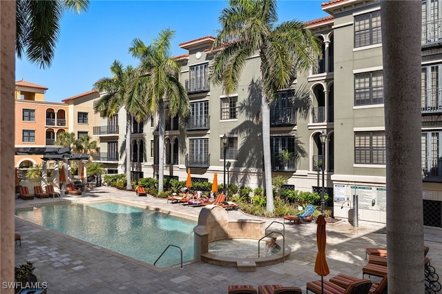 pool with a patio