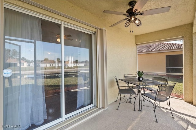 balcony with ceiling fan