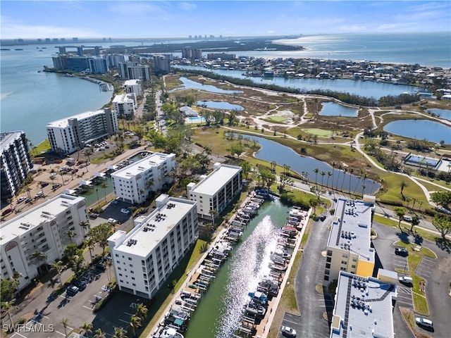 aerial view with a water view