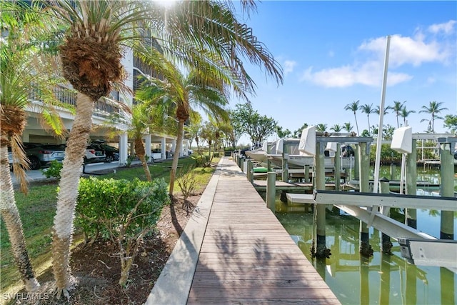 view of dock with a water view