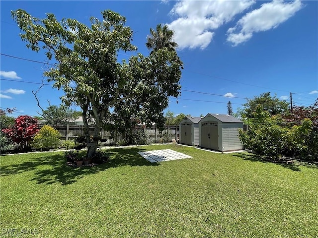 view of yard featuring a storage unit