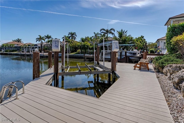 view of dock with a water view