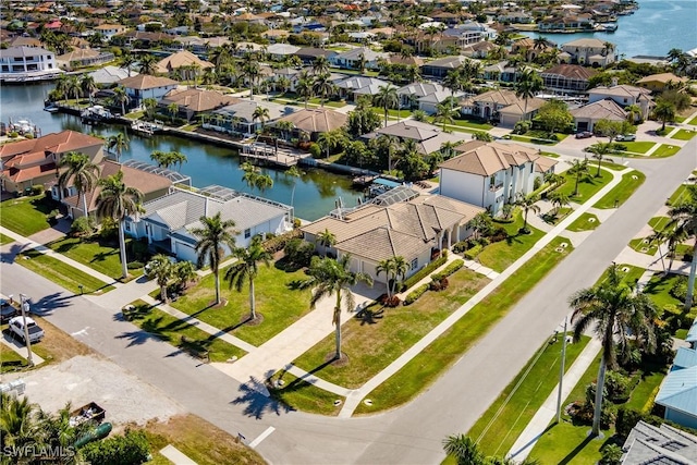 aerial view with a water view