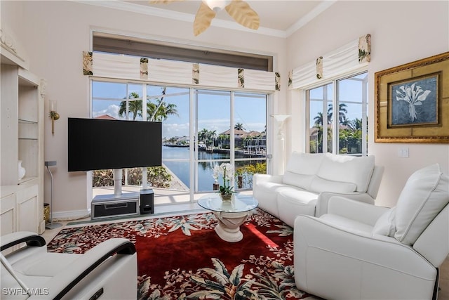 living room featuring ornamental molding