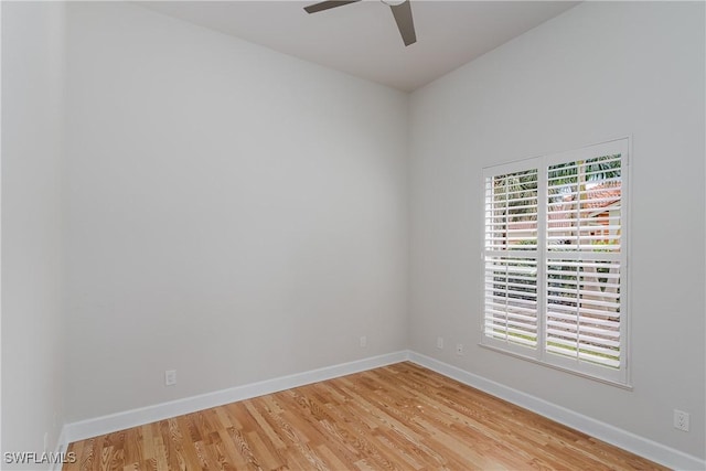 spare room with ceiling fan and light hardwood / wood-style flooring