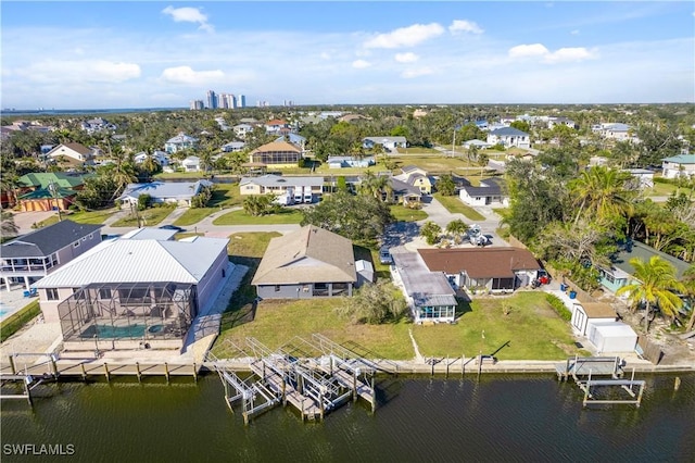 aerial view with a water view