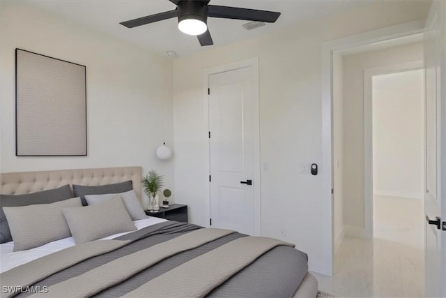 bedroom featuring ceiling fan