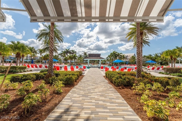 view of community with a gazebo and a swimming pool