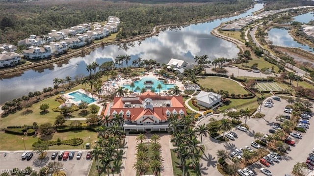 aerial view with a water view