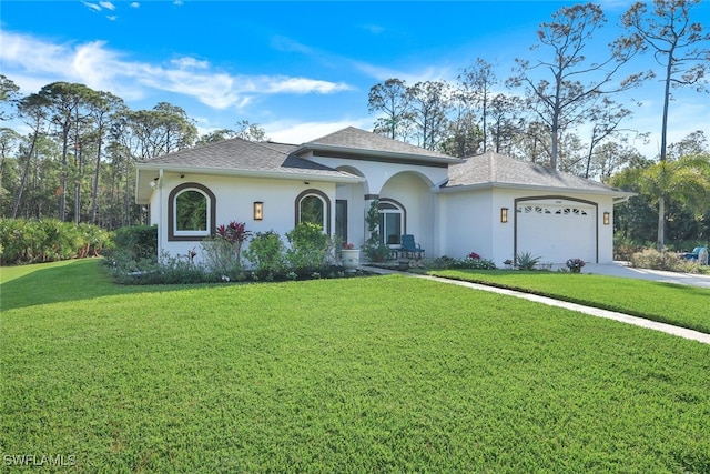 view of front facade featuring a garage and a front yard