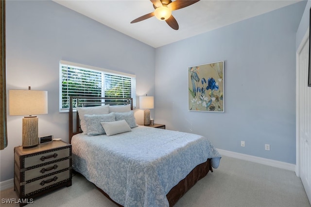 bedroom with carpet flooring and ceiling fan