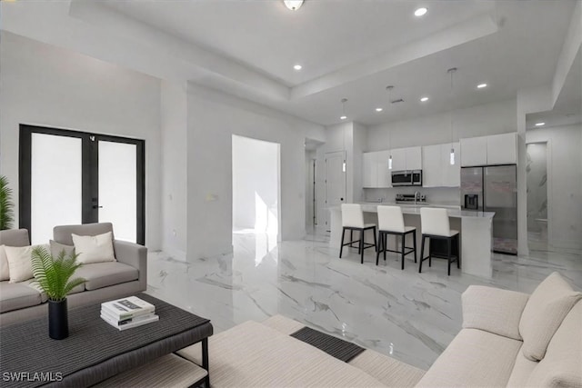 living room featuring french doors